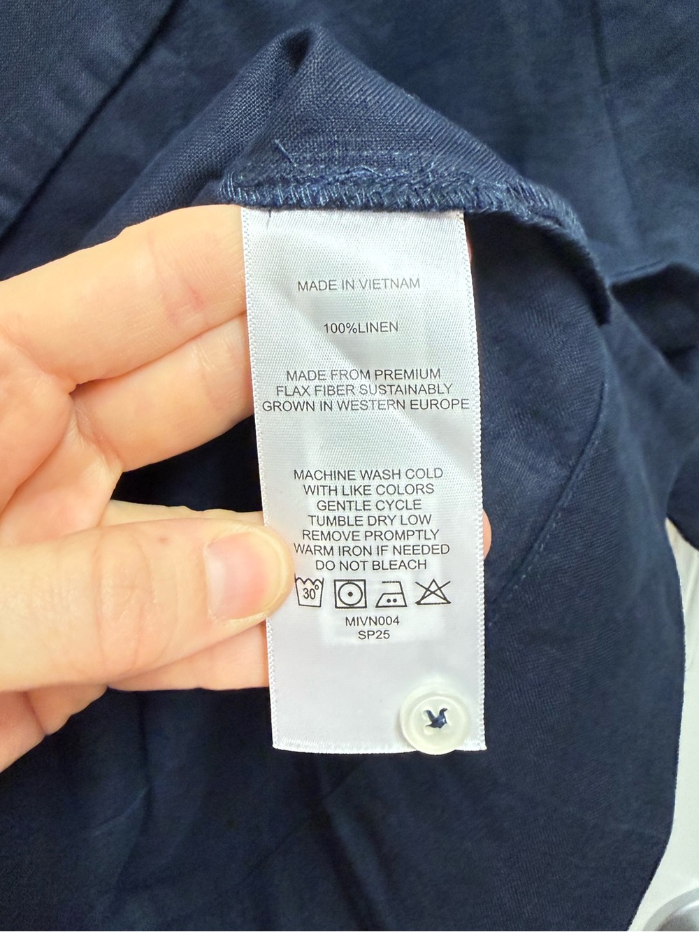 Quince Navy Button Down Linen Top - Picture 8 of 11